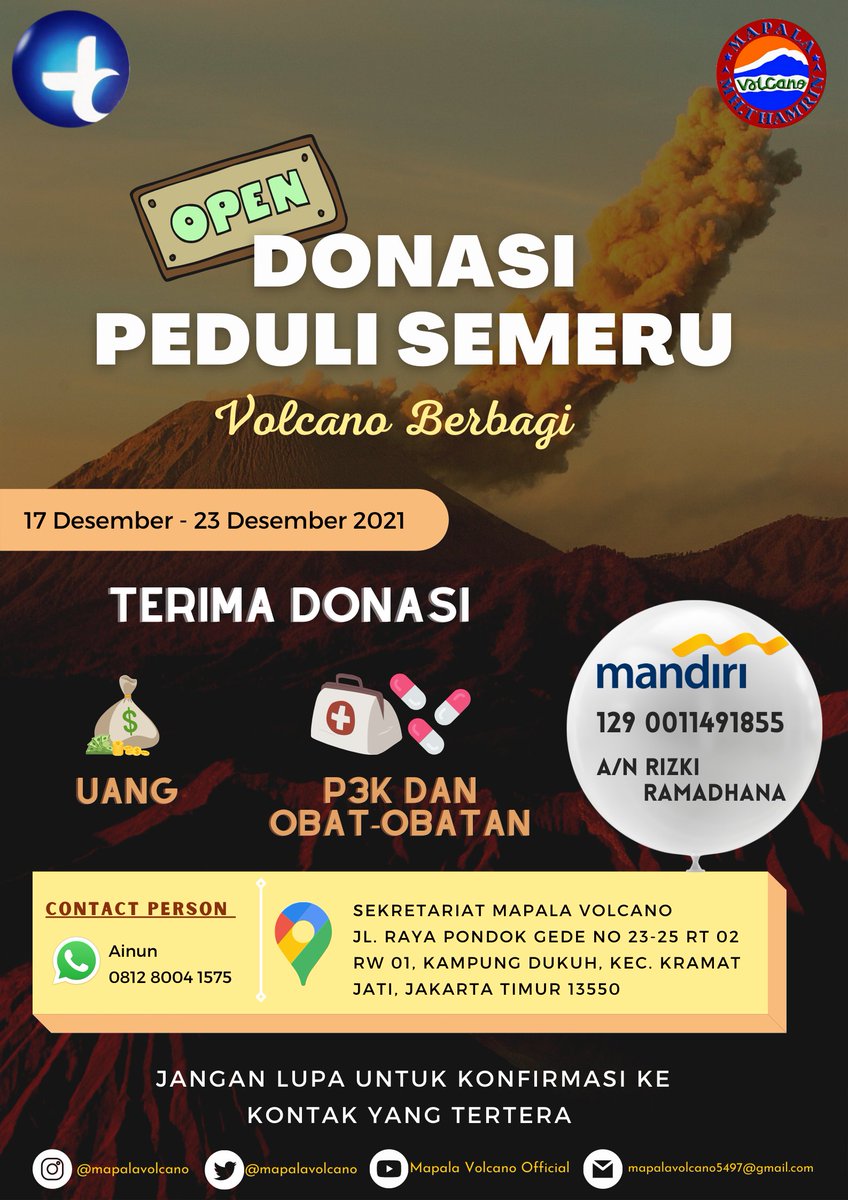 MAPALAVOLCANO's tweet photo. Assalamu'alaikum warahmatullahi wabarakatuh

✨Mapala Volcano Open Donasi ✨

Diperpanjang sampai tanggal 28 Desember 2021 yaaa 🙏 https://t.co/mQJVBzSOy9