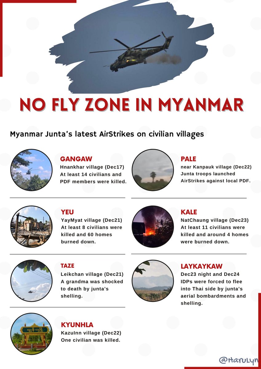 Airstrikes on civilian targets is prohibited under both domestic and international law. It is breaching international humanitarian law. We urge the United Nations to convene an emergency meeting to declare a #NoFlyZoneInMyanmar to avoid further bloodshed.
#WhatsHappeningInMyanmar