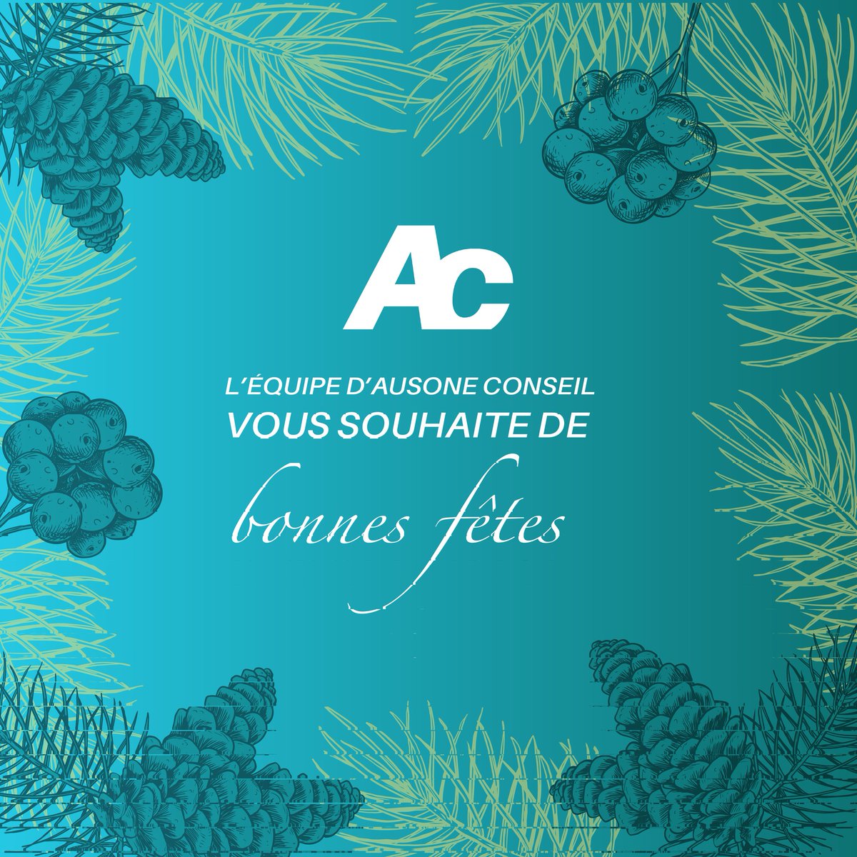 L’ensemble de l’équipe Ausone Conseil tient à vous souhaiter de bonnes fêtes de fin d’année 2021!🎄
Nous vous remercions pour votre fidélité tout au long de l’année et nous sommes impatients de vous retrouver en 2022 pour de nouveaux projets✨