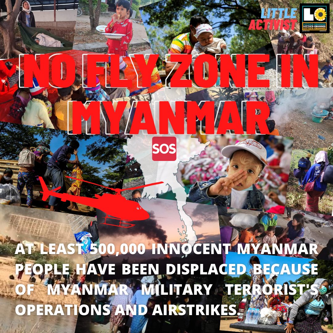 At least 500,000 innocent #Myanmar people have been displaced because of #MyanmarMilitaryTerrorists' operations and airstrikes across the country. <a href="/UNinMyanmar/">United Nations in Myanmar</a> <a href="/Refugees/">UNHCR, the UN Refugee Agency</a>  #NoFlyZoneInMyanmar