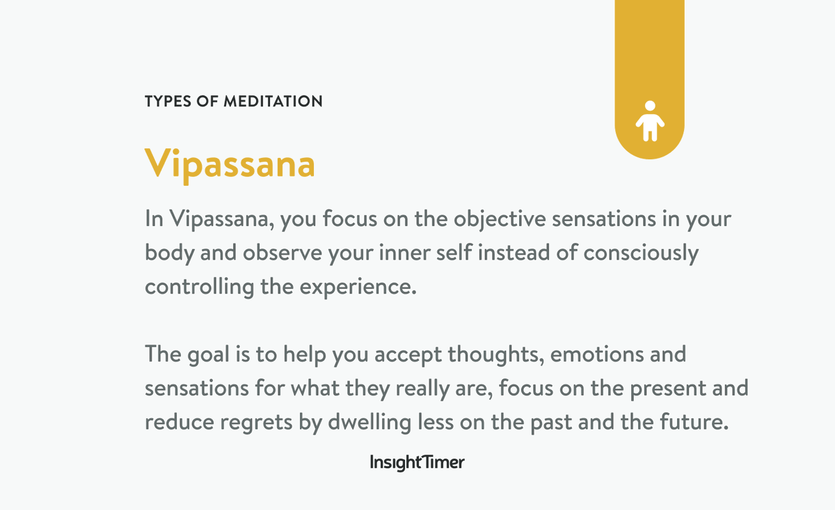 InsightTimer's tweet photo. Vipassana meditation was practiced by Buddha himself. And Buddha won't steer you wrong 😌 Explore Vipassana: https://t.co/u6miEOY9DS
#typesofmeditation #meditation101 https://t.co/Cop3UtrhTi