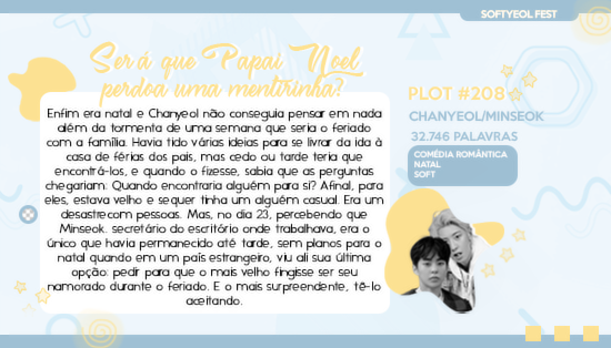 softyeolfest's tweet photo. ⤷ Será que Papai Noel perdoa uma mentirinha?
♡ Chanyeol/Minseok
♡ Christmas, Natal, Comédia Romântica, Soft
♡ #plot208 | 32.746 palavras
» https://t.co/NKxePCqvCw https://t.co/EIE5fYotjs