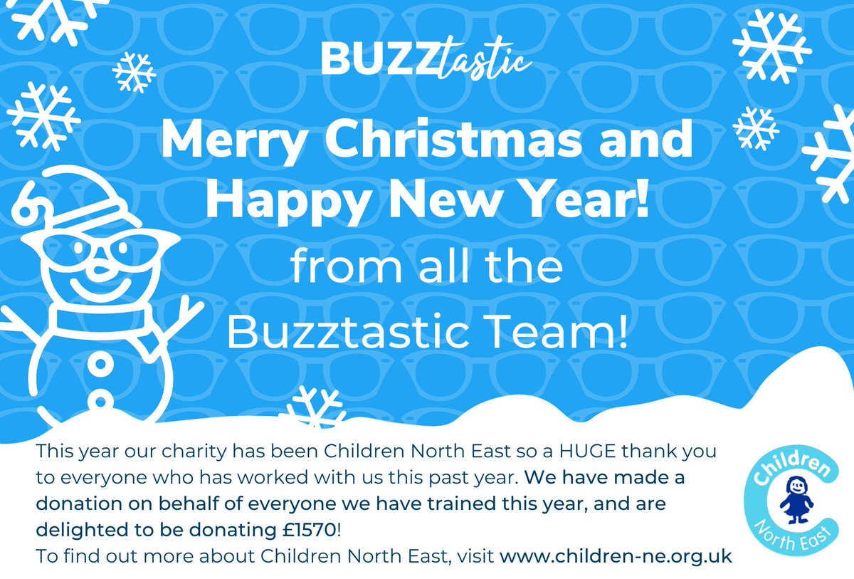 BuzztasticLtd's tweet photo. A HUGE thank you to everyone who's worked with us over this past year,  our chosen charity has been @ChildrenNE and we've made a donation on behalf of everyone we've trained - we're delighted to be donating £1570!
Wishing you all a very Merry Christmas &amp; Happy New Year 🎄 https://t.co/Kpm0a6tYGm
