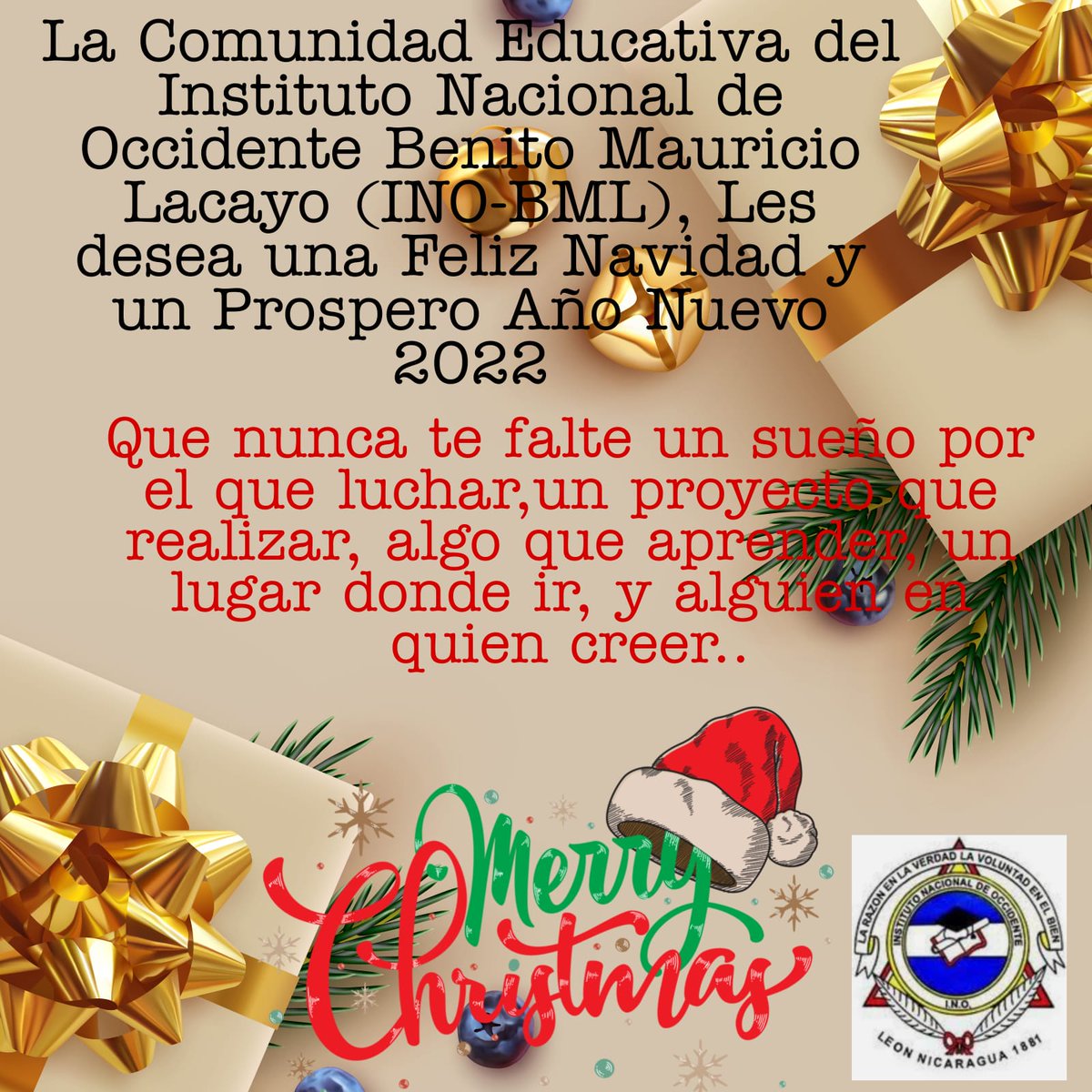 #UnidadparalaProsperidad.
#EnVictoriasEducativasporgraciadeDios.
#CorazónSiempreRojoINOBML.

Felices Pascuas de Navidad que nuestro Creador nos traiga Paz, Amor y muchas bendiciones a cada familia y hogar de nuestra Nicaragua .