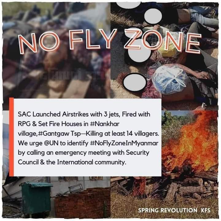 Littles68691674's tweet photo. We, Myanmar People,urgently call for a No Fly Zone to prevent more deaths and displacement during the civil war,as well as military airstrikes on civilian areas. There is an urgent need to take action against the military's use of airspace.
#NoFlyZoneInMyanmar https://t.co/g9RnB9NFXa