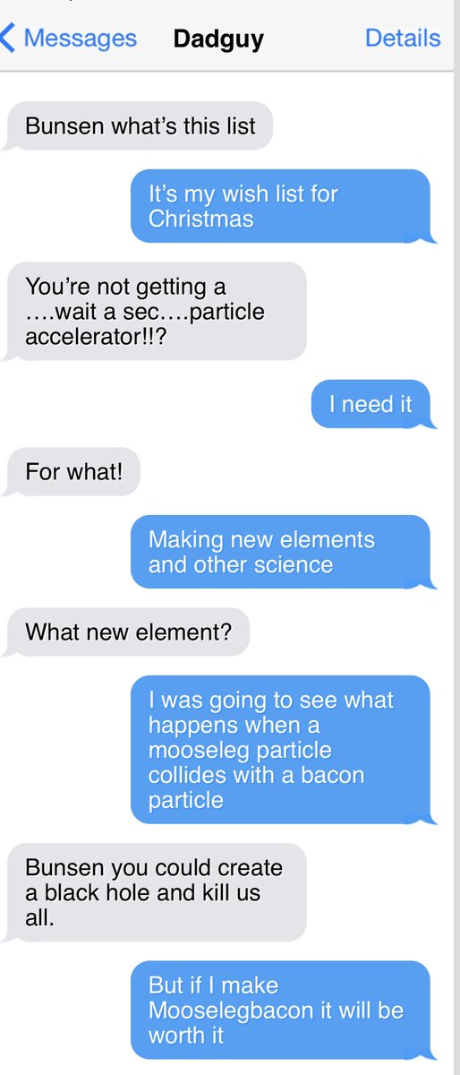 bunsenbernerbmd's tweet photo. Every week my dad saves text messages from me to the family and on Friday he shares them. It’s Texts From Bunsen!!!!
#TextsFromBunsen #HappyHolidays #ChristmasEve https://t.co/uWBiibkz5j