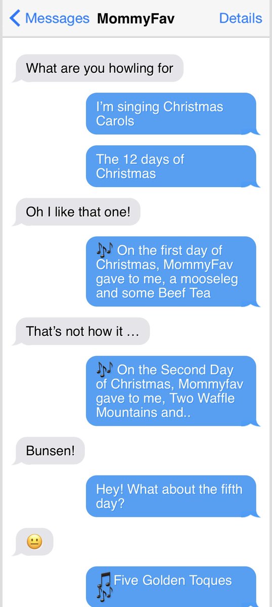 bunsenbernerbmd's tweet photo. Every week my dad saves text messages from me to the family and on Friday he shares them. It’s Texts From Bunsen!!!!
#TextsFromBunsen #HappyHolidays #ChristmasEve https://t.co/uWBiibkz5j