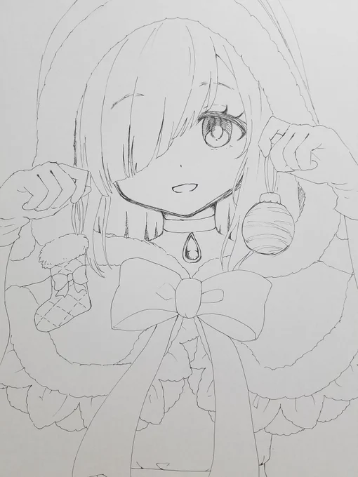 配布は年末なんだけど、クリスマスキャラ描きたくなってれんちゃんを描いてます🎄 