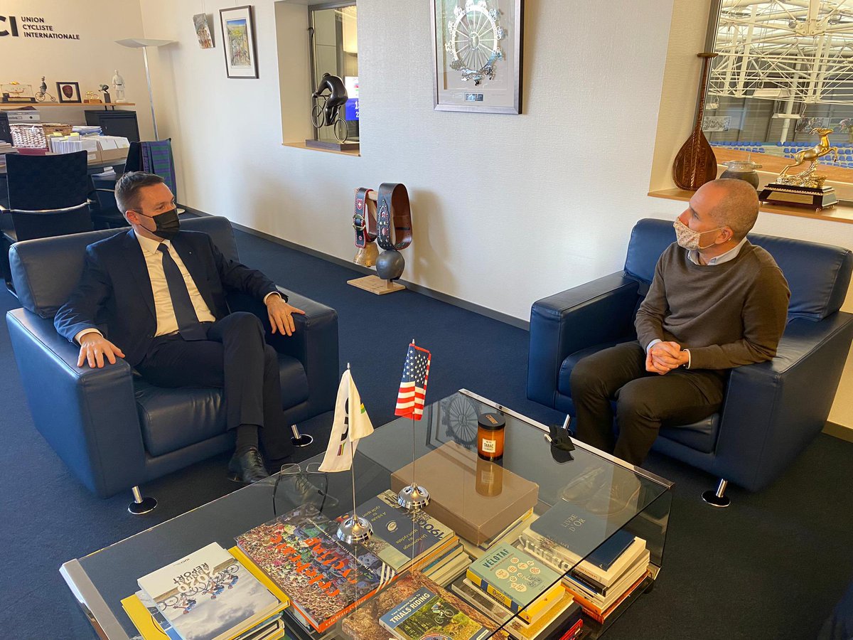 DLappartient's tweet image. A pleasure meeting with the new @USACycling CEO, Brendan Quirk.

Cycling in the USA is going from strength to strength and we look forward to working together in 2022 and beyond.