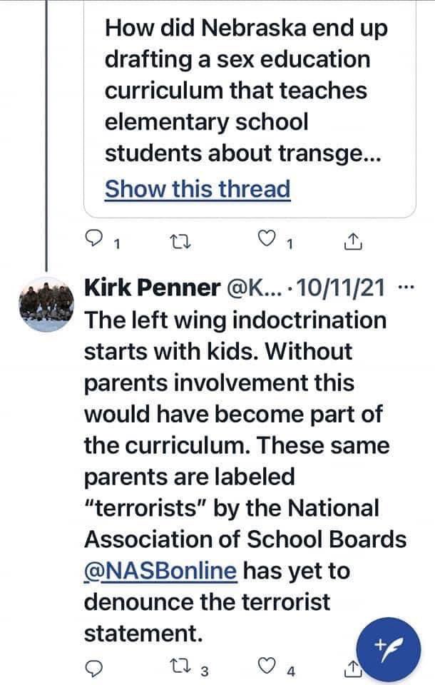 SeeingRedNE's tweet photo. Ricketts announced that he’s appointing conspiracy-theory loving, anti-vaxxer (and anti- everything, really) Kirk Penner of Aurora to the state board of Ed vanacy for district 5.  Some of Penner’s not yet deleted tweets here for your perusal. https://t.co/46o8Vaf02v