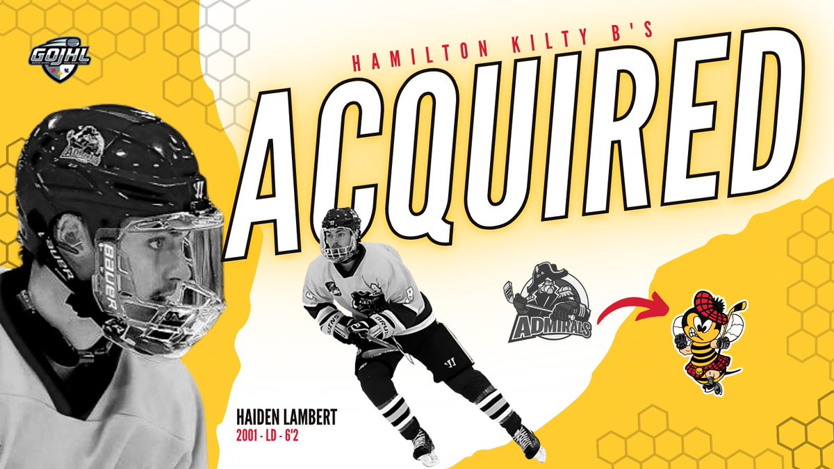 HamiltonJrSteel's tweet photo. We have acquired overage d-man @haiden_92 Haiden Lambert from the Caledon Admirals of the @OJHLOfficial - We want to wish Jeremy Pasma all the best as he makes the jump to Jr. A! Welcome to the HIVE Haiden! #gokiltys #thehive #hamont @TheSpec @HamOntComNews @jrAVSpartner1 https://t.co/5YLR2npHRG