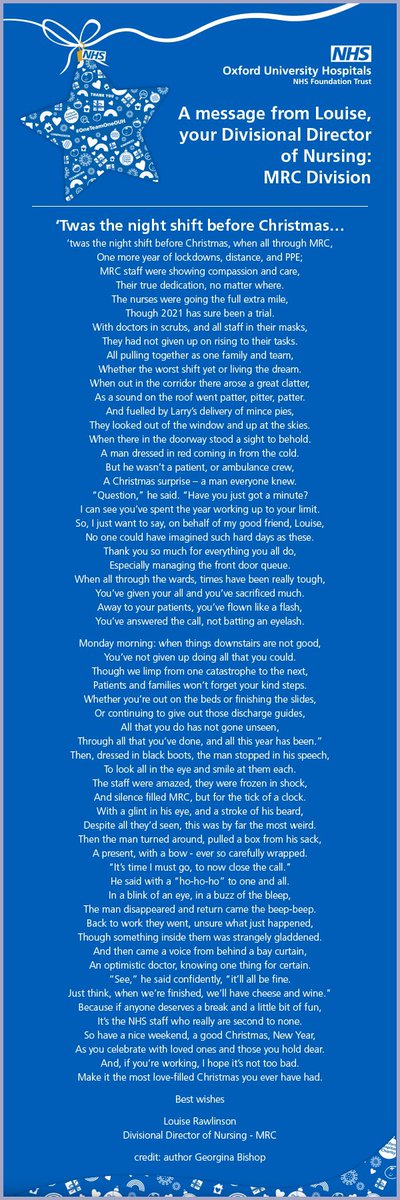 A Christmas message to our MRC team.
Thanks to Georgie Bishop (AGM Matron PA) for writing this message on my behalf 😀