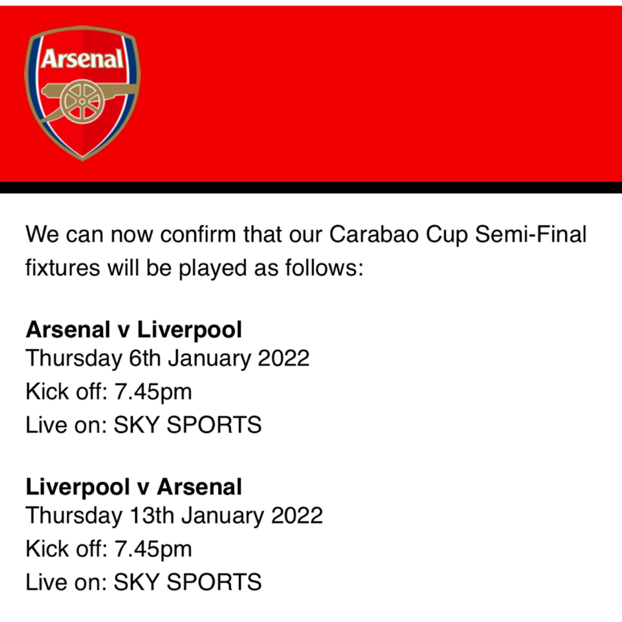 Arsenal Japan カラバオカップ準決勝の日程が確定しました ホーム 1月6日 木 19 45 日本時間 1月7日 金 04 45 アウェイ 1月13日 木 19 45 日本時間 1月14日 金 04 45 アーセナル Arsenal Carabaocup Semifinal T Co Afs8x4pn9c Twitter