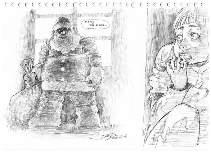 5年前のクリスマスイラスト…
実際に深夜オッサンが住居侵入して来たら怖いなぁ…って言いたかった絵だな?
#クリスマス #イラスト #アナログ #illustration #drawing 