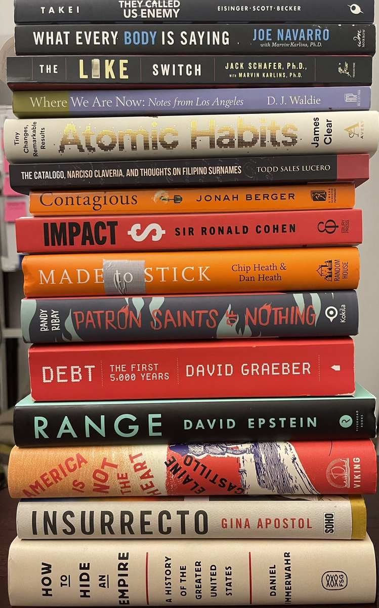 A sampling of books 📚 that I’ve had for years but have yet to make any headway on…book club anyone? #books #bookrecommendations #bookshelf