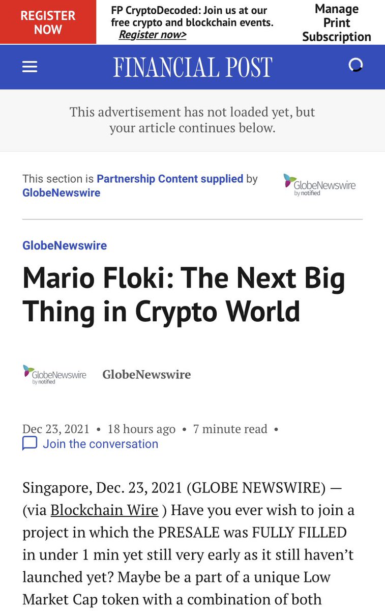 Another major media outlet has published an article on us guys😍 - None other than FINANCIAL POST!!!🔥

Check it out right here financialpost.com/globe-newswire… 

#Mariofloki #mrfloki is going viral😍

Book your seats aboard our spaceship right now!!!😍💯🚀🚀🚀