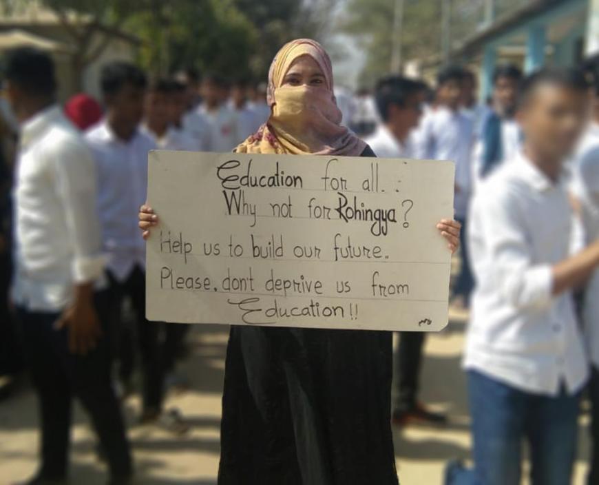 RRANforRohingya's tweet photo. “Everyone has the right to education.
Then, why Education is illegal for Rohingyas? Education is important for world peace. Education help people for negotiations towards peace. Education help people to build bridges between people. @UNHCR_Education @hrw @EUCouncil @WBG_Education https://t.co/00xRZiqFM0
