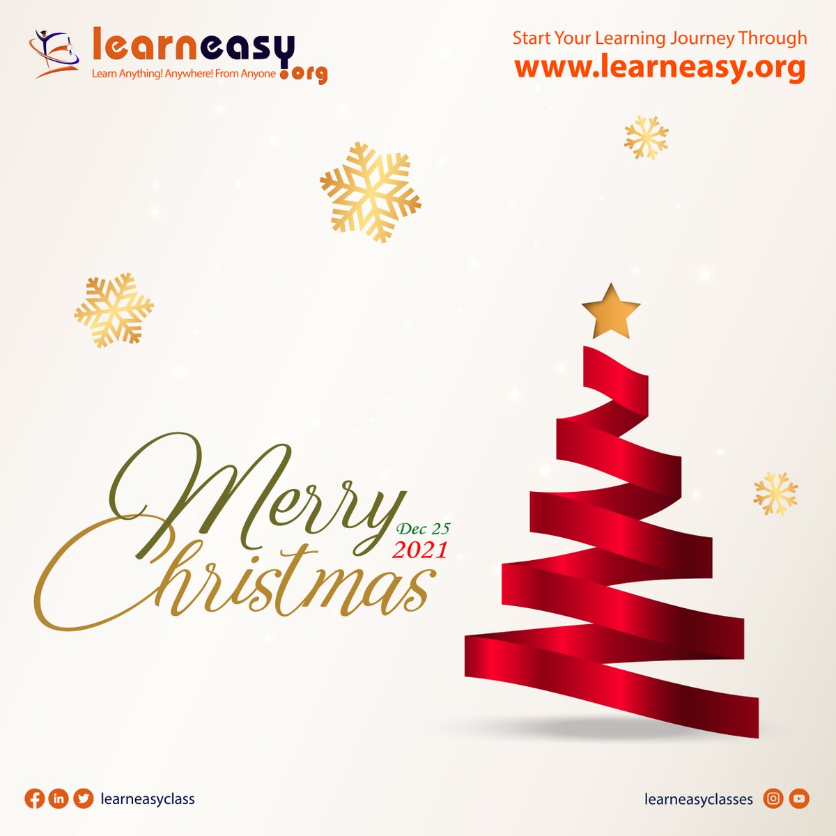 learneasyclass's tweet image. May the Christmas season bring good health, pleasant memories, never-ending happiness, peace, and prosperity.

Start Your Learning Journey Through: learneasy.org
@learneasyclass 

#MerryChristmas2021 

 #learneasy  #Christmas2021 #ChristmasEve