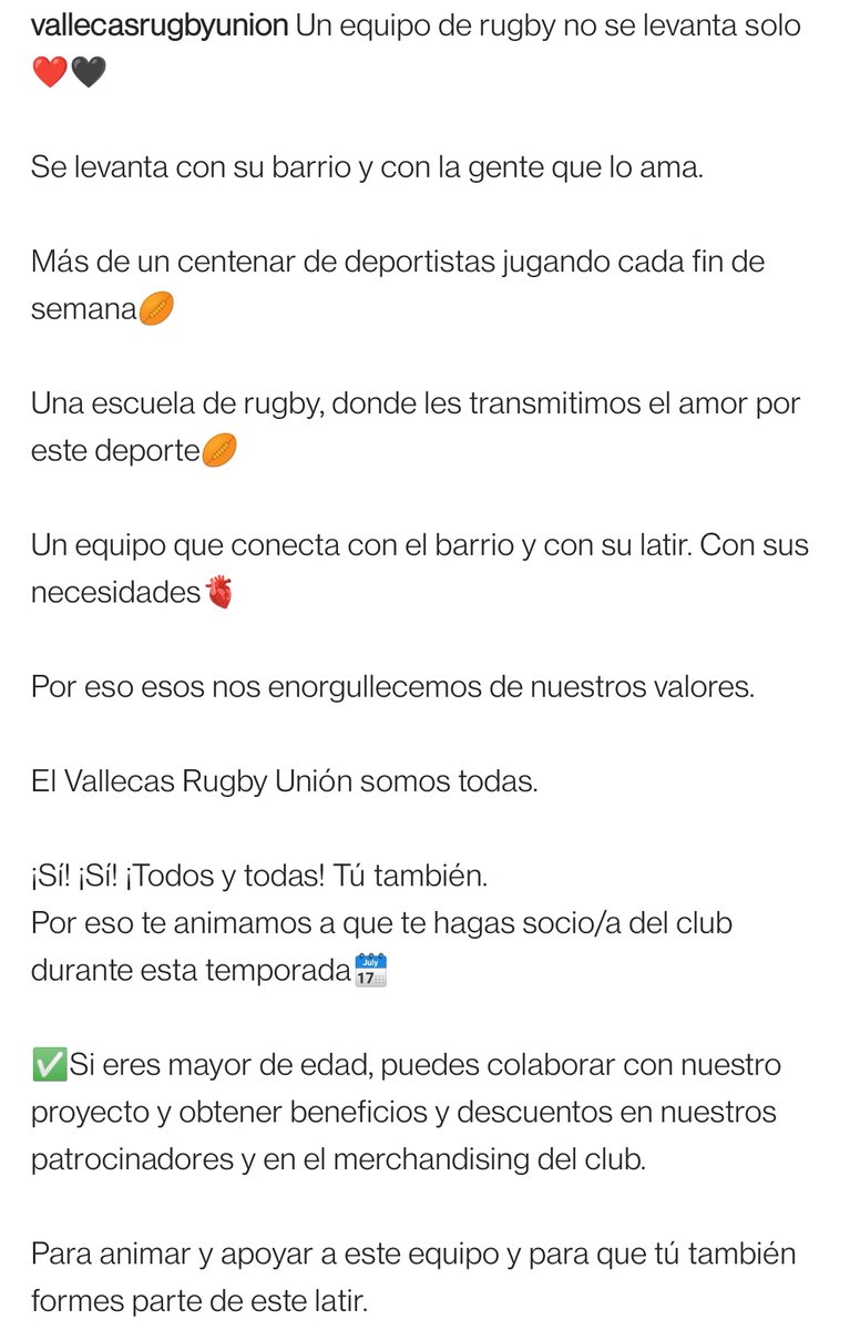VallecasRU's tweet photo. Un equipo de rugby se levanta con el apoyo de todas y cada una de las personas que participan en él. Si quieres aportar al #VRU siendo Persona Socia aquí tienes toda la información ⬇️⬇️

https://t.co/NznuccUPVR

1, 2, 3 .. ¡VALLECAS! 🖤❤️ https://t.co/F8ZMIIORjV