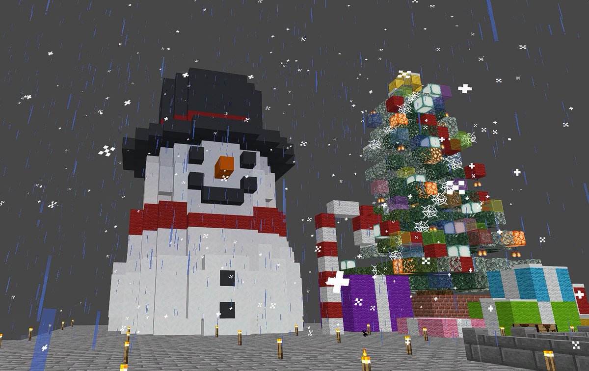 King クリスマスツリーに次いで ゆーちゃん Yu Chan 0321 が 雪だるまを作りました めちゃお洒落な 雪だるま まちゃさん Machaking4177 は 近くで何やら作ってるぞ 艸 マインクラフト Minecraft マイクラ サバイバルモード メリー