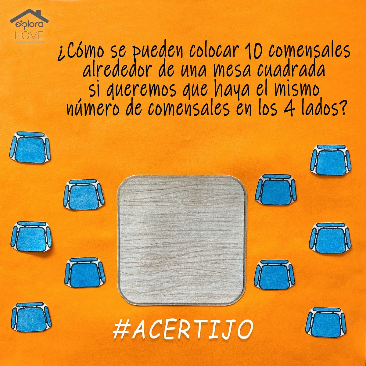 ExploraLeon's tweet photo. El acertijo de hoy nos cuestiona... 🤓🤔
¿Cómo se pueden colocar 10 comensales alrededor de una mesa cuadrada si queremos que haya el mismo número de comensales en los 4 lados? 🤯🧠
#Acertijo #ExploraHome https://t.co/uOIguycj53
