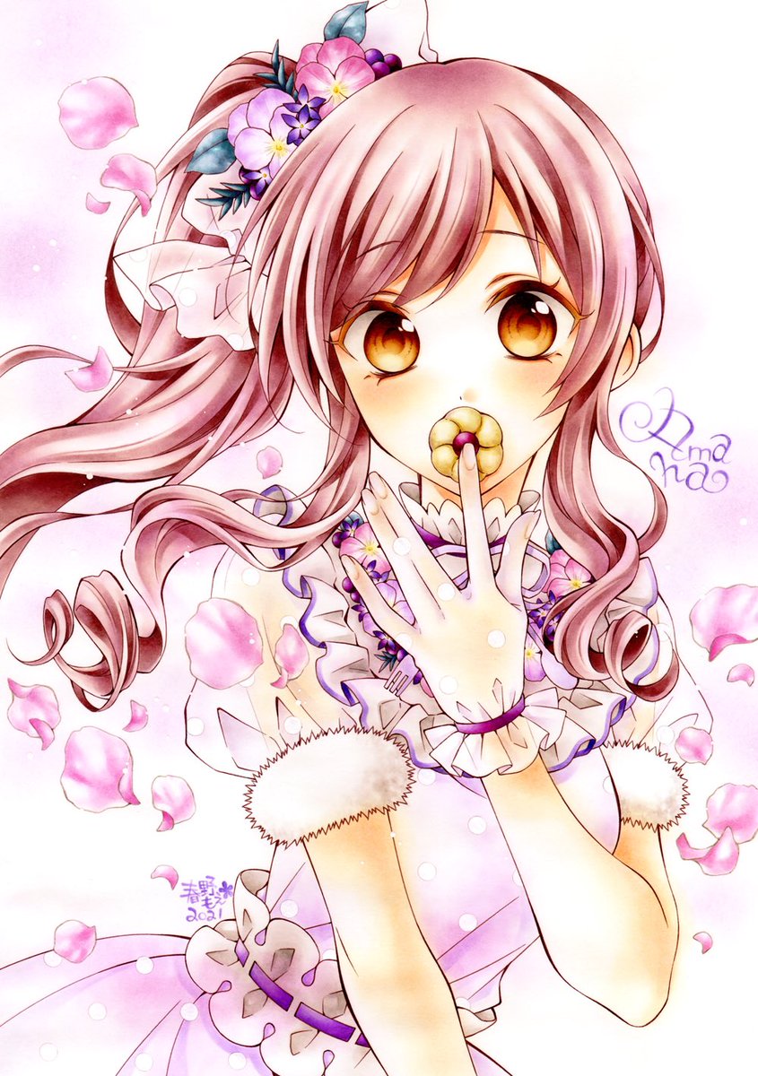 1girl solo food hair ornament flower hair flower gloves  illustration images