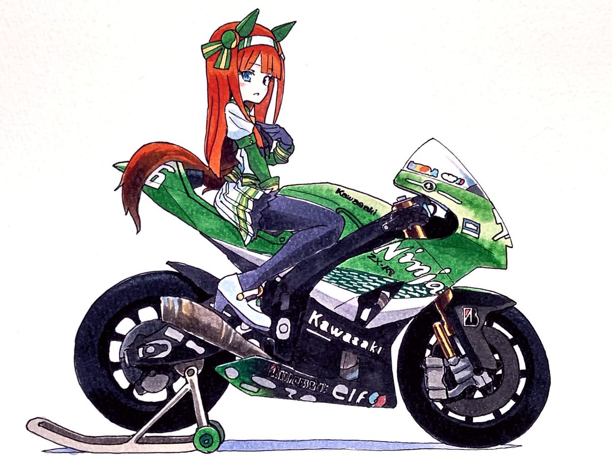 silence suzuka (umamusume) 1girl motorcycle tail motor vehicle animal ears ground vehicle horse ears  illustration images