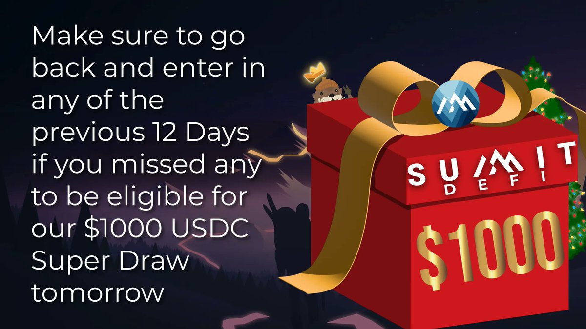 Summitdefi's tweet photo. We don't stop! 🚨
Enter all 12 previous Christmas Cards and retweet this tweet, leave a like and tag 5 friends! 🎉
If you meet all the terms you may be the winner of $1000 who will be picked live on our Discord on 26th of Dec! 🔥🔥🔥
$ftm $btc $eth @FantomFDN https://t.co/x9w7uIm7TP
