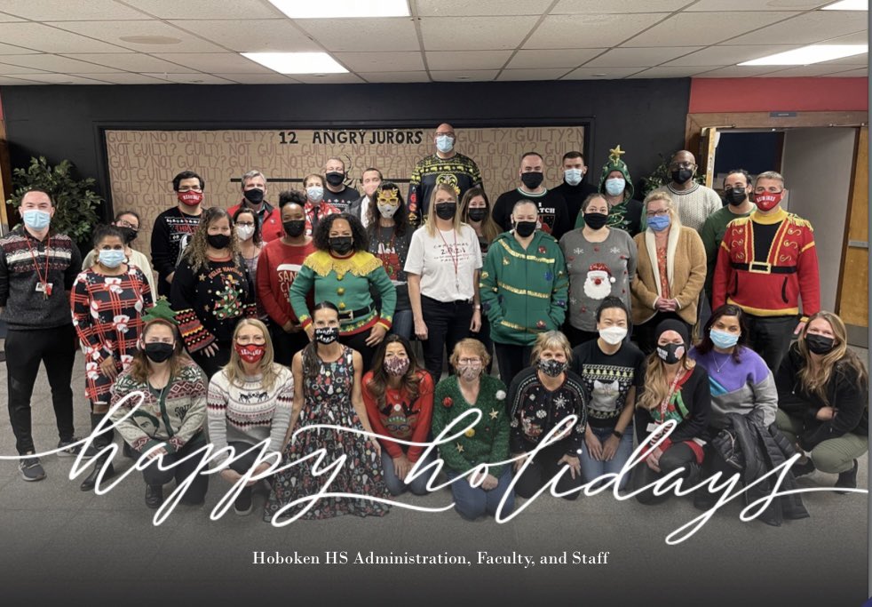HobokenStudent's tweet photo. Happy Holidays &amp; Seasons Greetings from the Hoboken HS Administration, Faculty, and Staff. #Redwings #Christmas #HereWeComeHoboken https://t.co/4NVonWIvbn