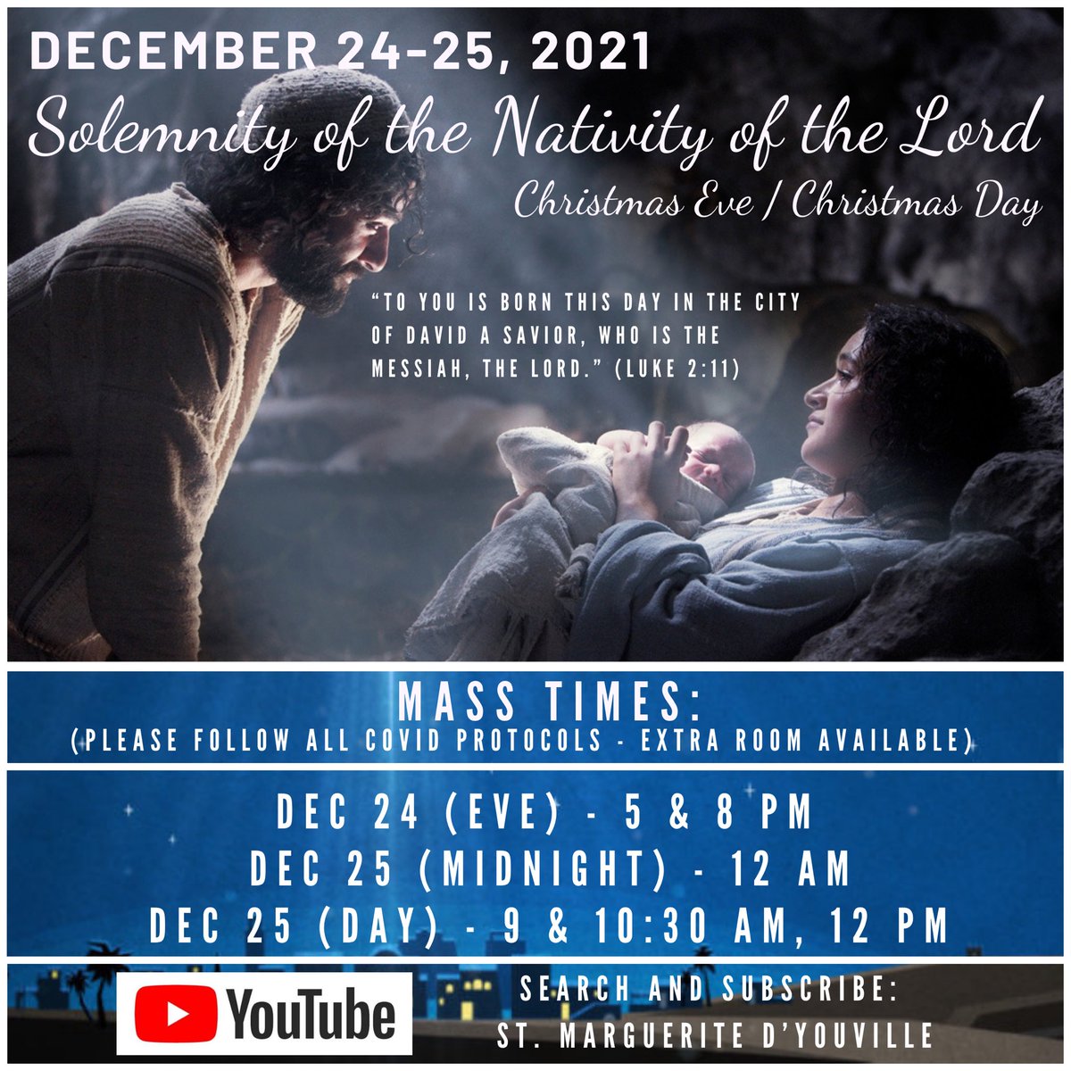 Wishing you a beautiful Christmas. Below are the masses for Christmas Eve and Day! O Come let us adore Him!
