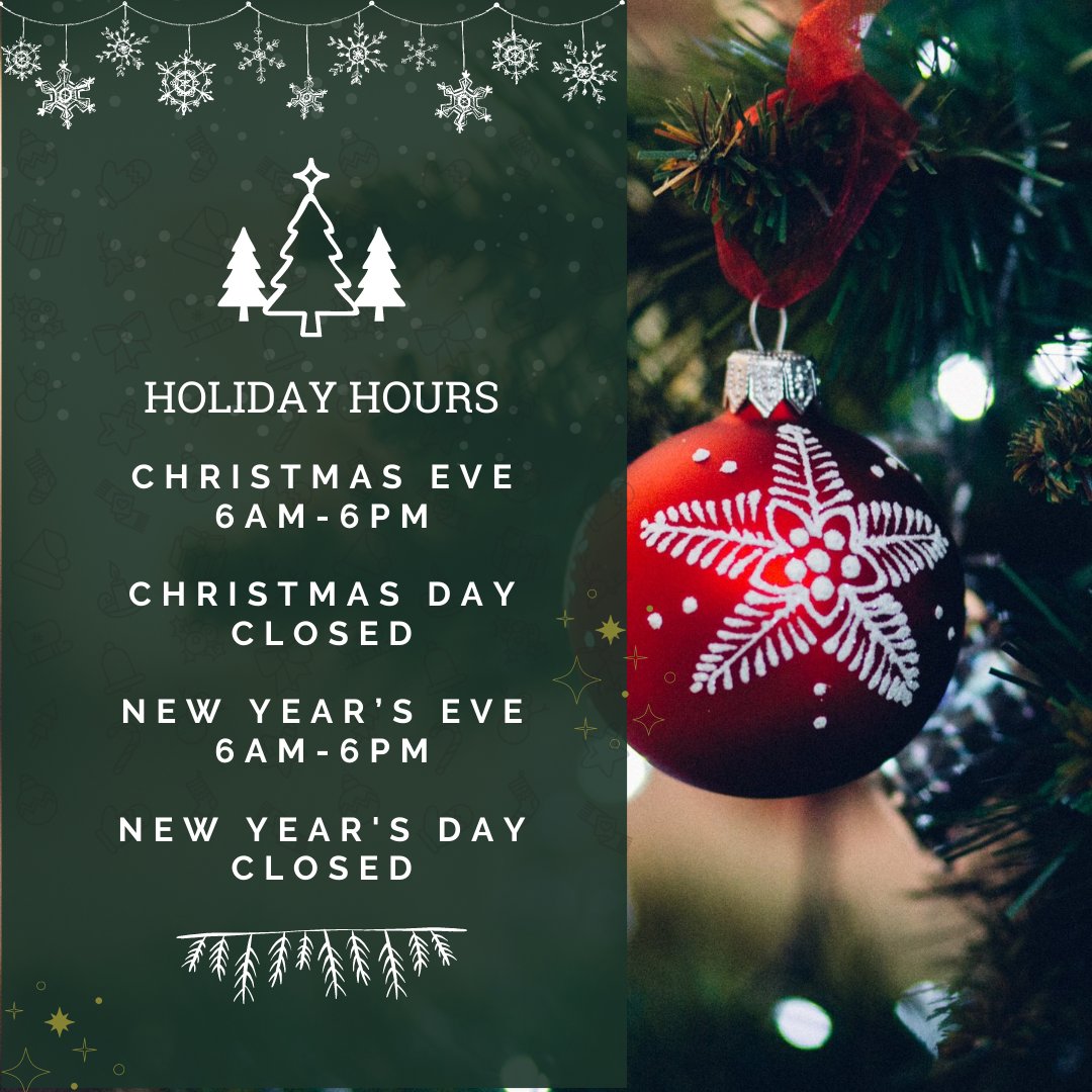 In case you need to burn off those holiday calories, please note our holiday hours. We are closed on Christmas Day and New Year's Day. Wishing you a healthy holiday! #holidayhours2021