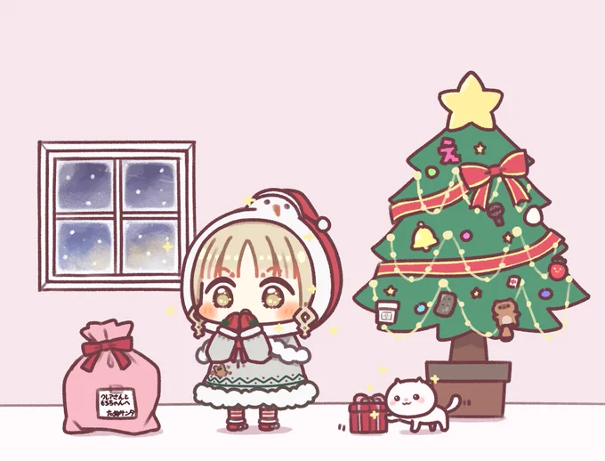 たぬサンタからクレアさんともちちゃんへの贈り物🎁 #描いたよクレアさん 