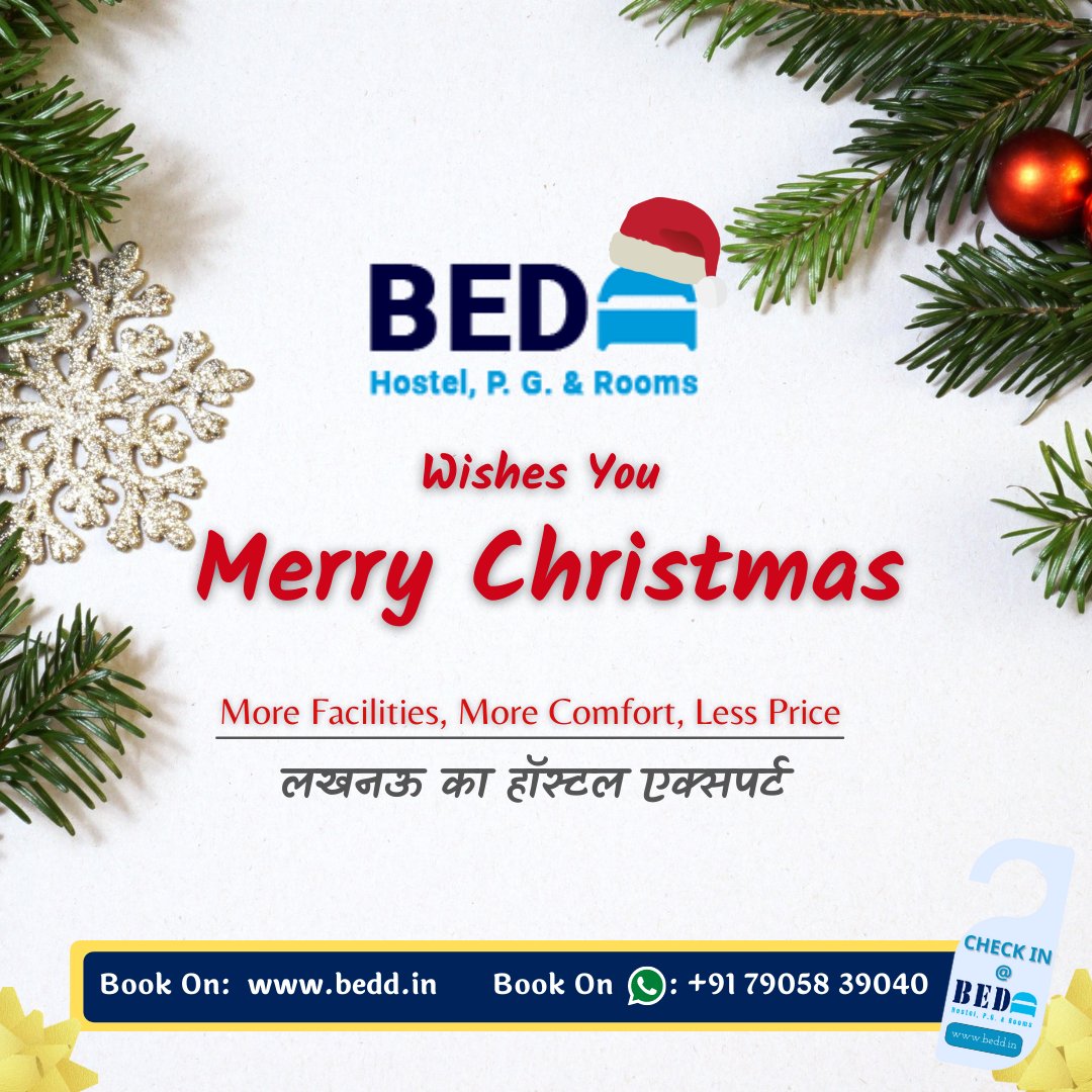 beddIndia's tweet photo. May the true spirit of Christmas #shine in your #heart and light your path. The Entire Team At Bedd Wishes You All A Merry #Christmas🎅
You Can Book Hostels &amp; Room In Lucknow On https://t.co/KS8OOcDmYG Starting Only At 199 
#BeddIndia #Lucknow #MerryChristmas #xmas #staywithbedd https://t.co/iLZIt4p4b2