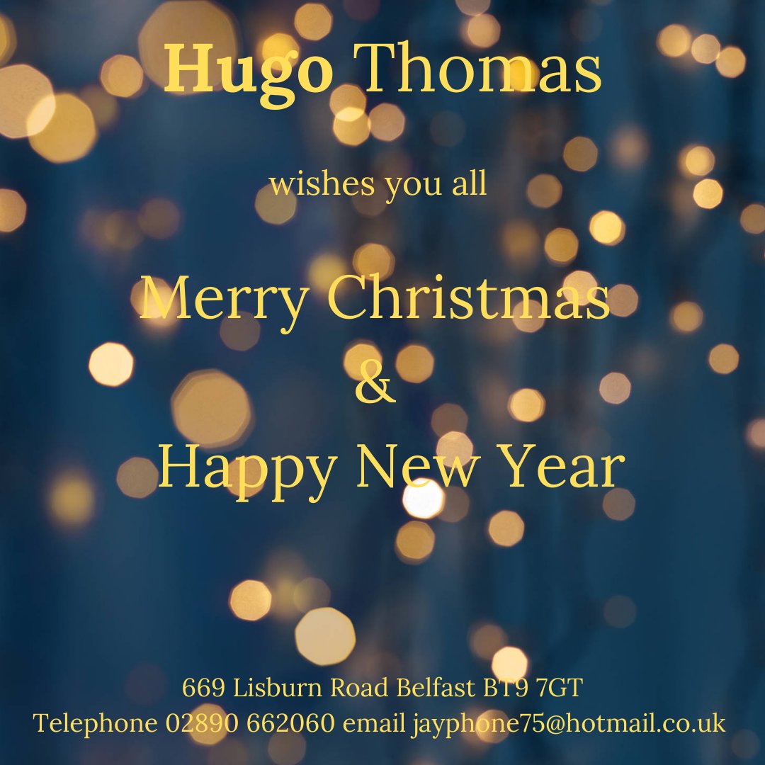 hugothomasni's tweet photo. Hugo Thomas is now closed for the Christmas holiday.  We will reopen on Wednesday 29th December at 10am.  Wishing you all a Merry Christmas &amp; a Happy New Year. #hugothomasbelfast #hugothomaschristmas #workfunoccasion https://t.co/m8E6G9icuF