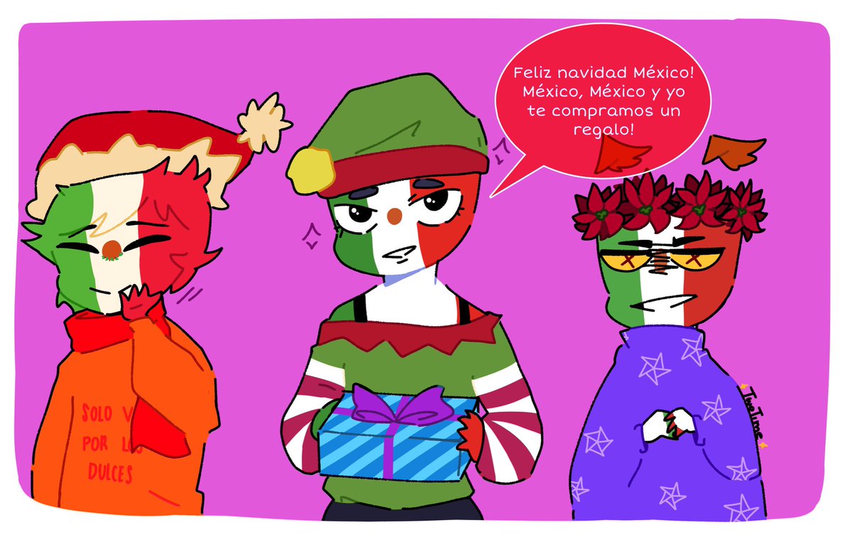 Tw00TM's tweet photo. @Tortadetamal123 @BuebitoRanchero @ailewzol 
Tome prestados a sus Méxicos jaksj Feliz navidad a todos✨, aunque es nochebuena más bien xd, solo espere navidad para tragarme todo el ponche posible 👍
#CountryHumans https://t.co/z15UlY2qZz
