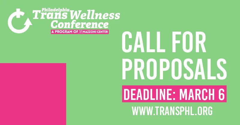 TransPHL's tweet photo. Call for workshop proposals are now open for the 2022 conference. You have over 2 months left before submissions close. Submit your workshop! #TransPHL #PTWC2022 https://t.co/8fZNUe41Wg