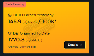 Participate in <a href="/Delta_Exchange/">Delta Exchange</a> Trade Farming &amp; Win $50 each💰 5 Random Winners. Results in 48 hrs 
✨Trade on Delta (more info in link)
👉Earn Free DETO
👉 Comment ur BEP20(BSC)USDT address &amp; Screenshot of any amount of DETO earned 
👉 LIKE &amp; RT this tweet
delta.exchange/tradeFarming