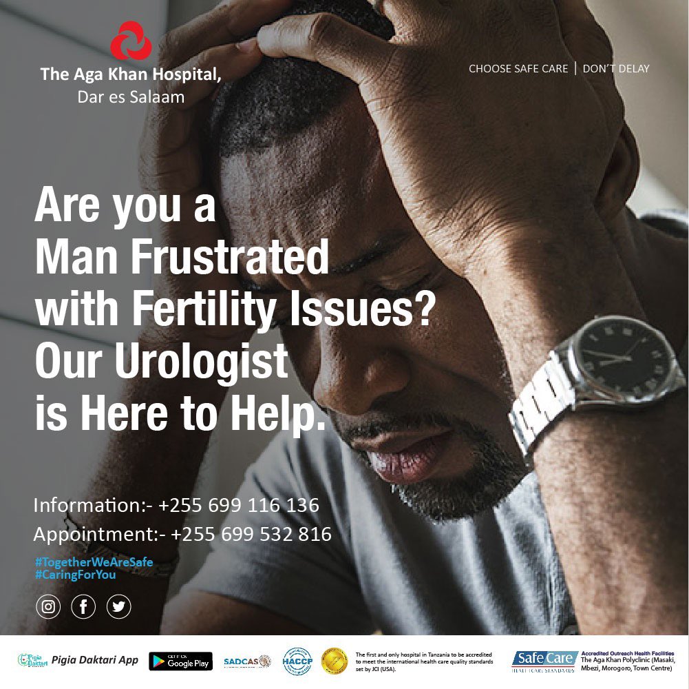 akhstanzania's tweet photo. Many health problems--from kidney disease to testicular cancer--can result in male infertility. It's important you share this with your healthcare provider. For appointments with our urologist call 0699 532 816. #malefertility #malefertilityawarness #malefertilitysupport https://t.co/wH36mb5i6k