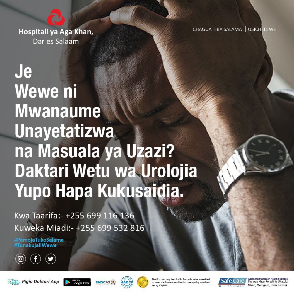 akhstanzania's tweet photo. Many health problems--from kidney disease to testicular cancer--can result in male infertility. It's important you share this with your healthcare provider. For appointments with our urologist call 0699 532 816. #malefertility #malefertilityawarness #malefertilitysupport https://t.co/wH36mb5i6k