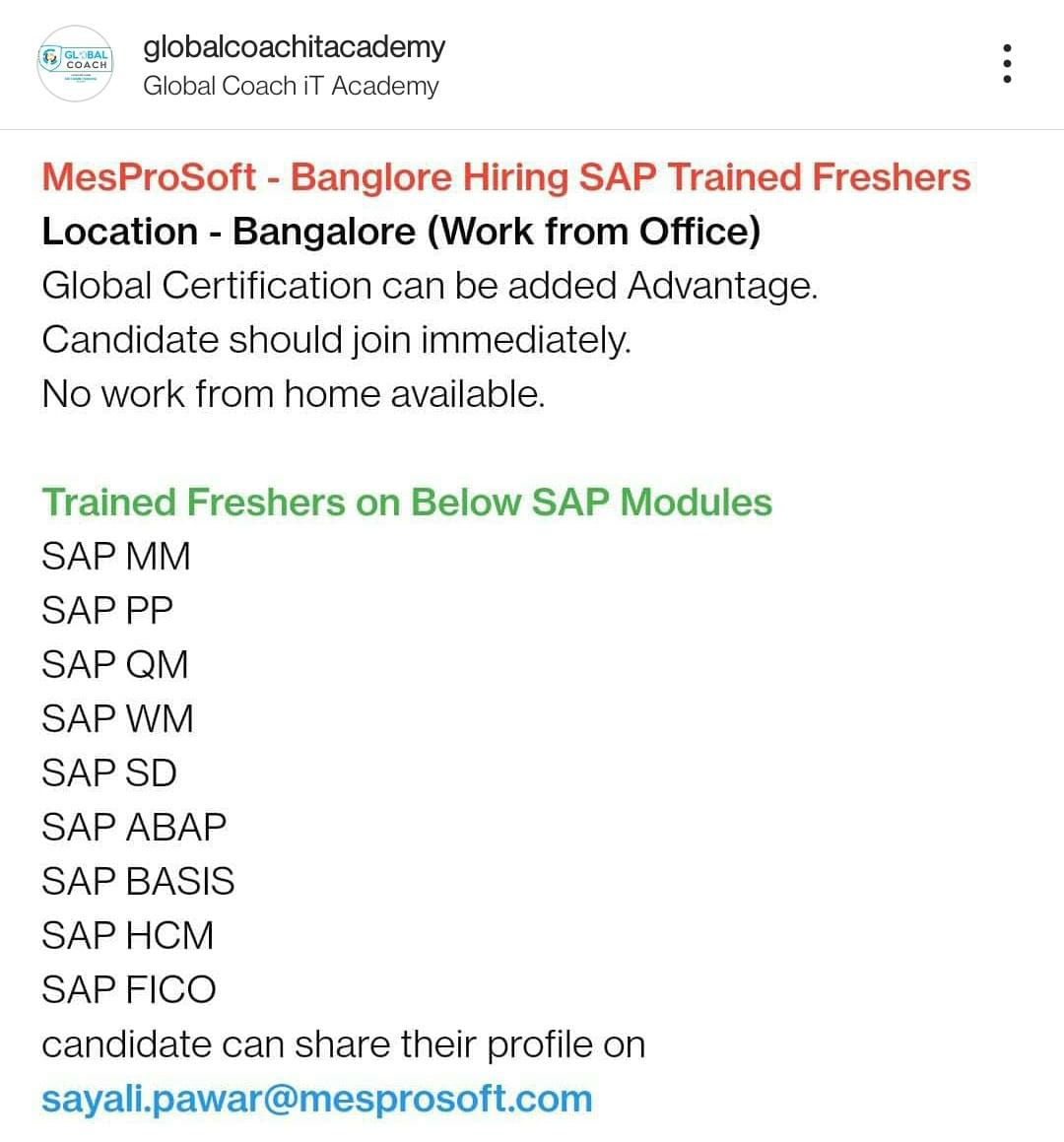 GlobalCoachITA1's tweet photo. Hiring for freshers!!!
#SAP #FICO #abap #sapjobs #Jobs https://t.co/frcxO4RU68