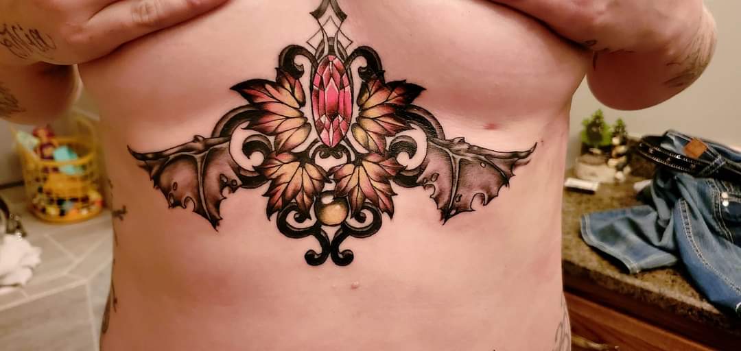 KenMattsontat2s's tweet photo. A sternum tattoo I did last week. #sternumtattoos #sternum #mapleleaftattoos #mapleleaf #gemtattoos #gems #cheyennetattooequipment #eternalink #mntattooartist https://t.co/BGB95C2oJL