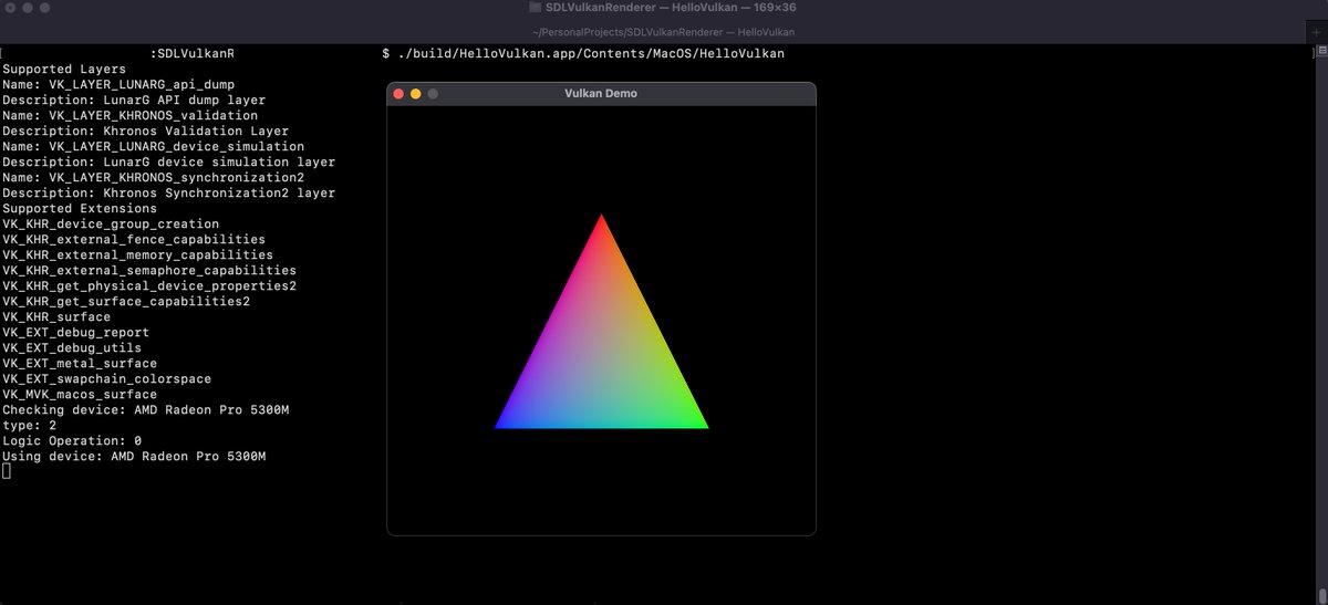 ObscurelyMe's tweet photo. You know you have too much time on your hands when you spend 3 days getting a triangle to render on a screen. #vulkan #indiedev 

Repo below, I can confirm it is in somewhat working order on OSX and Linux. 
https://t.co/P6YM3AT9S3 https://t.co/DgWRoxygc8