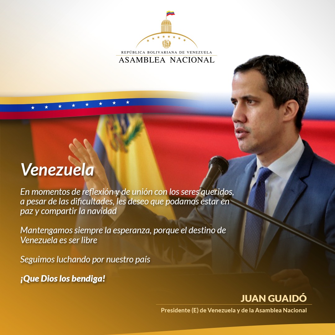 AsambleaVE's tweet photo. En momentos de reflexión y de unión con los seres queridos, a pesar de las dificultades, mes deseo que podamos estar en paz y compartir la navidad. 

Mantengamos siempre la esperanza, porque el destino de Venezuela es ser libre. 

Sigamos luchando por nuestro país. https://t.co/yq4mbYCKIv
