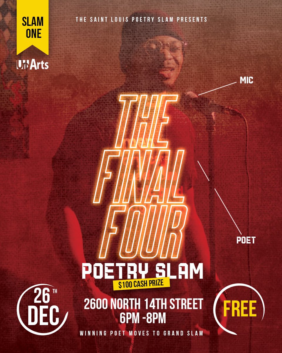 Stlpoetryslam's tweet photo. Poetry Slam is back! Come Judge 9-12 poets battle!!!#stlpoetryslam https://t.co/UsMOjInCAX