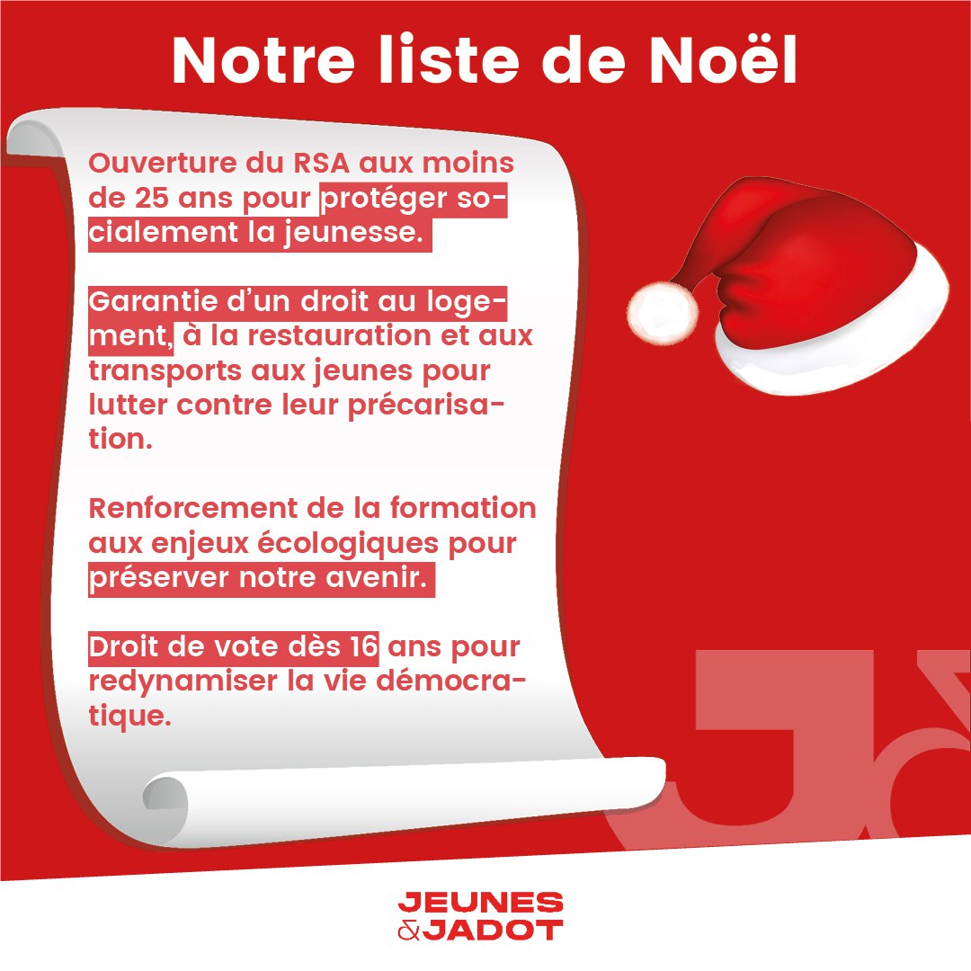Pour Noël, nous voulons une république écologique qui prenne soin de la jeunesse ❄️

Les Jeunes &amp; Jadot vous souhaitent un joyeux noël !

#JeunesJadot #Jadot2022 #Présidentielle2022