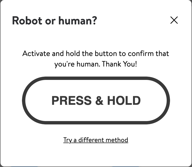 cdlim's tweet photo. @Walmart I have to do this every 5 seconds while shopping on your website. Are you actually trying to discourage people from shopping on your website, or is this an unintentional software bug? https://t.co/pRMVDpGCrC