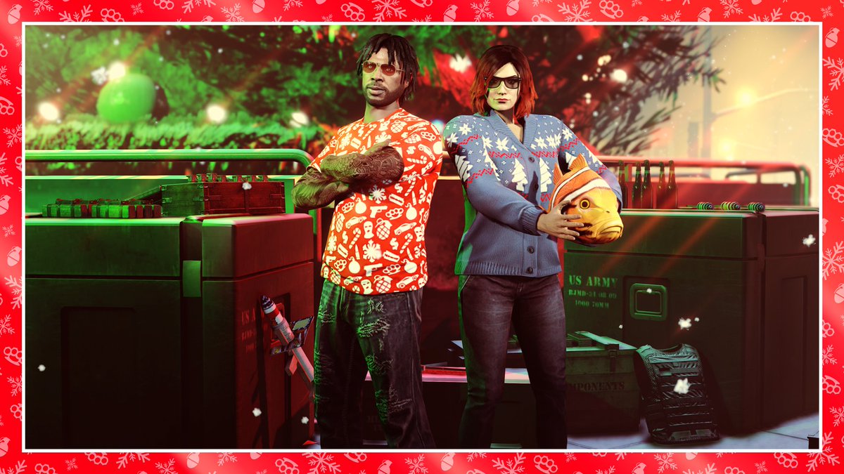 RockstarGames's tweet photo. Play GTA Online this week and claim a festive care package that includes the new Clownfish Mask, Red Festive Tee and more: https://t.co/kn3Zaeyiy7 https://t.co/VfG1X7hi5N