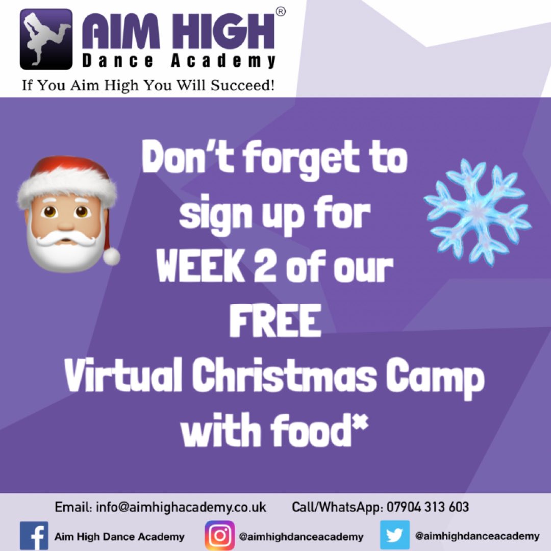 After such an incredible first week of our Virtual Christmas Camp, we have a SECOND WEEK just around the corner!! 🤩
•
•
•
#aimhighdanceacademy #daycampadventures #holidaycamp #childrencamps #artsandcraftsforkids #sportsforkids #campgamesforkids #WebEx #Virtual #ChristmasCamp