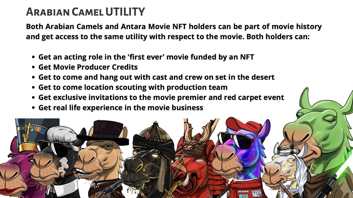 🚨We are proud to announce to the world, the first #DeFi Movie NFT brought to you by #ArabianCamels, in partnership with <a href="/SwappFi/">Swapp Protocol ®</a>🎬. ‘Antara’ will be the 1st movie in history funded by an NFT, and the Arabian Camels the first #NFT community to produce and own a Hollywood Movie!🎉