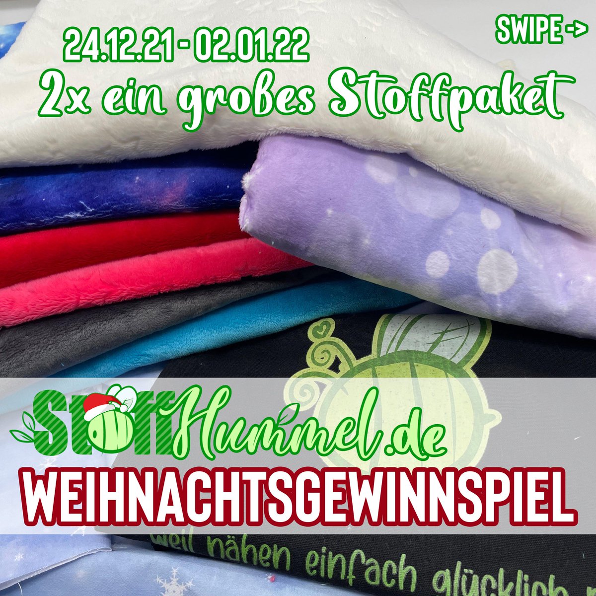 stoffhummel's tweet photo. FROHE WEIHNACHTEN liebe Hummelchen!

Zeit für unser Weihnachts- und Neujahresgewinnspiel.

Was ihr tun müsst?
Das Übliche ;)

Was ihr Gewinnen könnt??
WAS SUPER TOLLES!

Viel Spaß und viel Glück.

Eure #stoffhummel https://t.co/KaFubR7pEO
